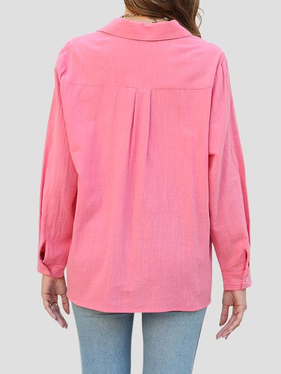 SimplyBoo Casual Floral Embroidered Long Sleeve Shirt - Image 3