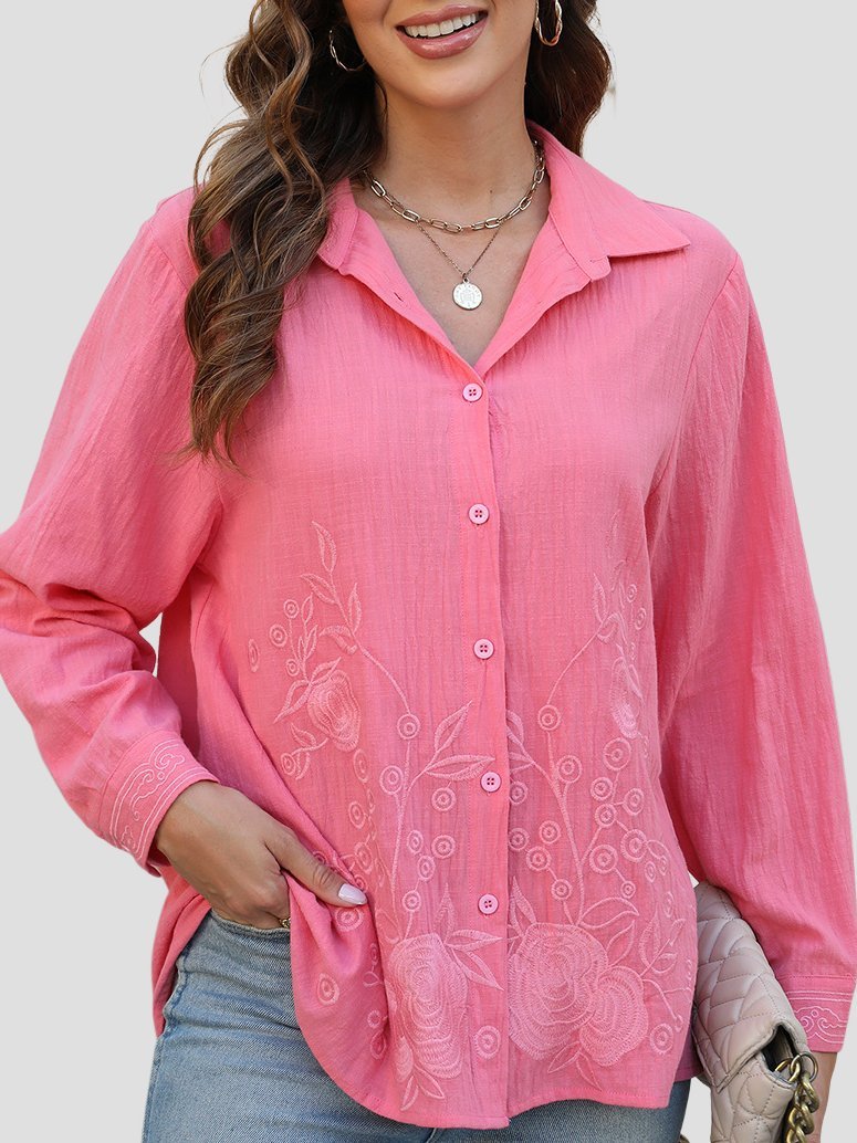 SimplyBoo Casual Floral Embroidered Long Sleeve Shirt